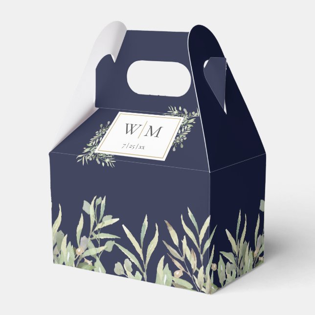 Ballotins Mariage Monogramme Feuillage Bleu Marine (Verso)