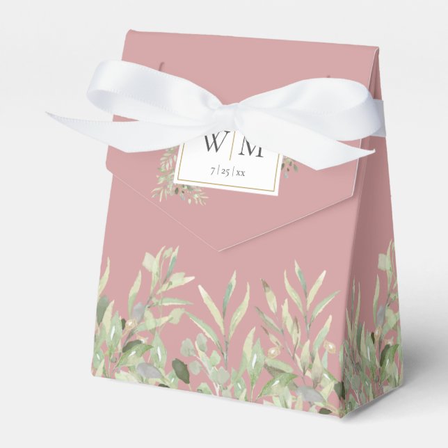 Ballotins Mariage Monogramme Feuillage de Verdure Rose Pouss (Verso)