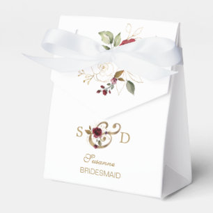 Ballotins Mariage Monogramme Fleurs Or Bourgogne Caprice