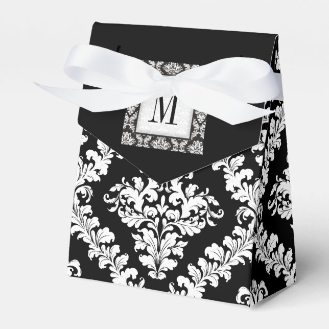 Ballotins Mariage monogramme noir, blanc damassé (Verso)