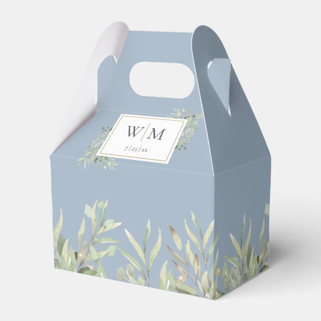 Ballotins Mariage Monogramme Verdure Feuillage Bleu Poussiér (Verso)