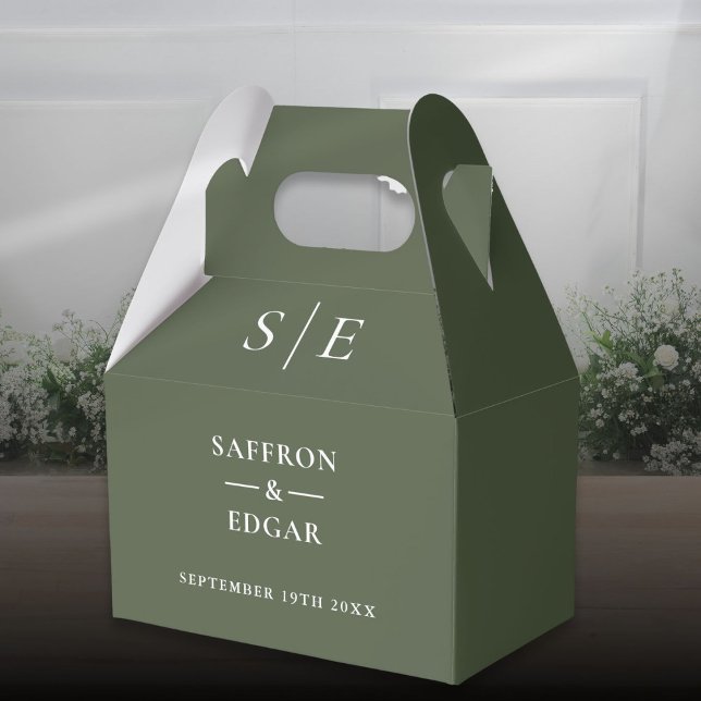 Ballotins Mariage Monogramme Vert Olive (Olive Green Monogram Wedding Favor Boxes)
