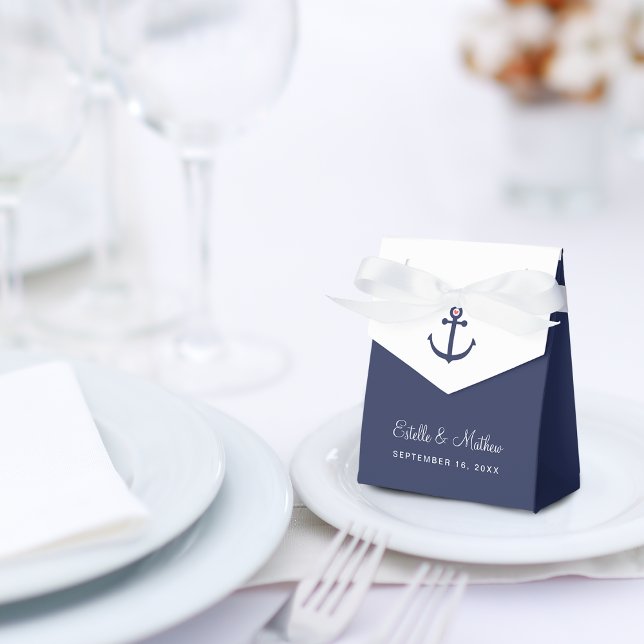 Ballotins Mariage Naissant Bleu Marine Ancre (Anchor Navy Blue Nautical Wedding Favor Boxes)