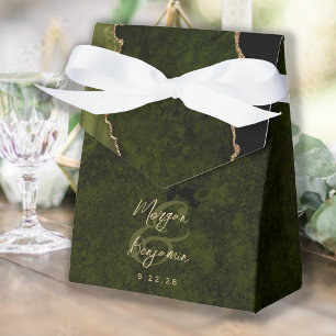 Ballotins Mariage Olive Verte Agate Or Écriture Script