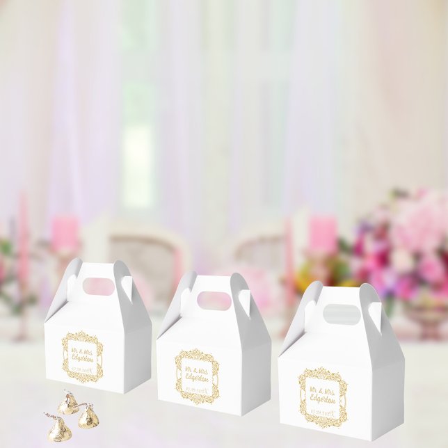 Ballotins Mariage Ornate Gold Frame Personnalisé (These elegant favor boxes look great with a variety of wedding themes!)