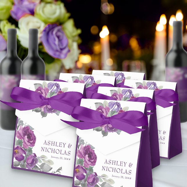 Ballotins Mariage personnalisé floral pourpre (Purple floral favor bags from my Plush Purple Wedding Collection )