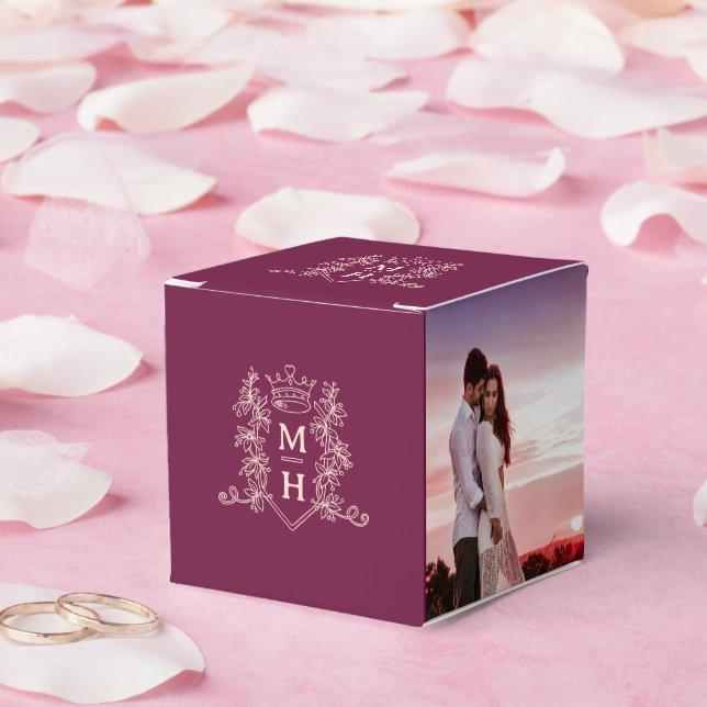 Ballotins Mariage photo Monogram couronne bordeaux rouge pêc (Mariage)