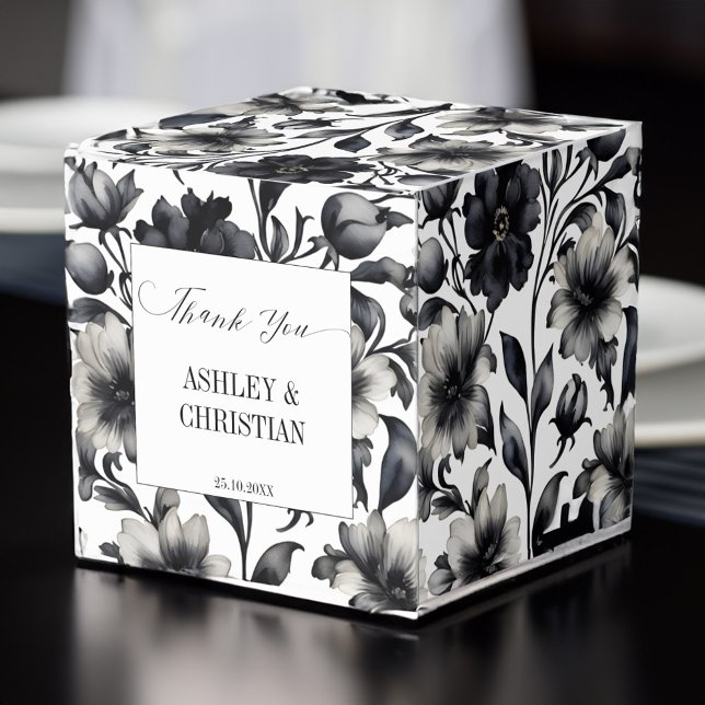 Ballotins Mariage privilégie les bonbons noirs et blancs (Wedding favors black and white candy favor box personalized wedding favor box elegant simple floral)