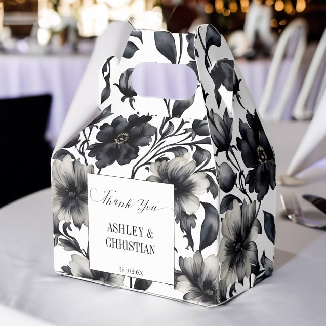 Ballotins Mariage privilégie les fleurs noires et blanches (Wedding favors black and white floral favor box personalized elegant favor box black flowers)