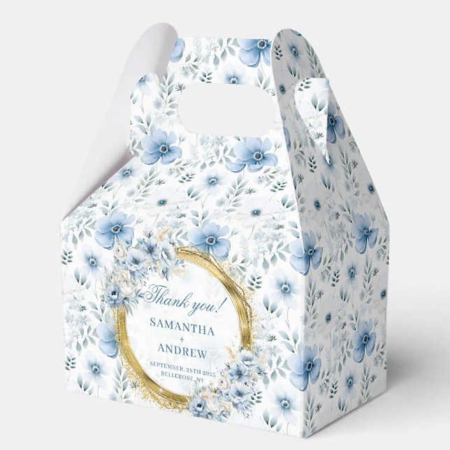 Ballotins Mariage Romantique Aquarelle Pastel Bleu Or Remerc (Romantic Watercolor Pastel Blue Gold Wedding Thank Favor Boxes)