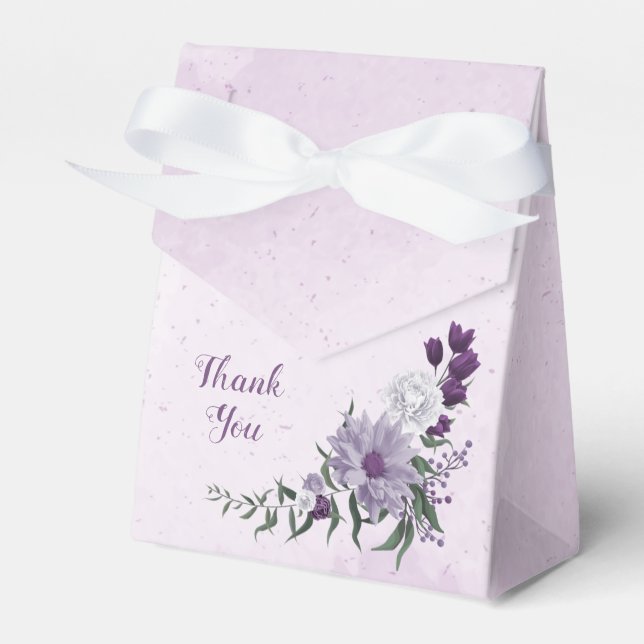 Ballotins Mariage romantique fleurs blanches violettes verdu (Verso)