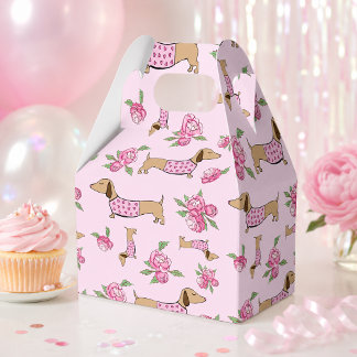 Ballotins Mariage rose floral avec Dachshund & Pivoines
