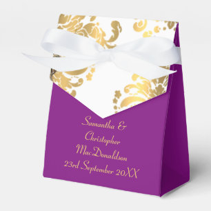 Ballotins Mariage traditionnel blanc, violet et or en damass