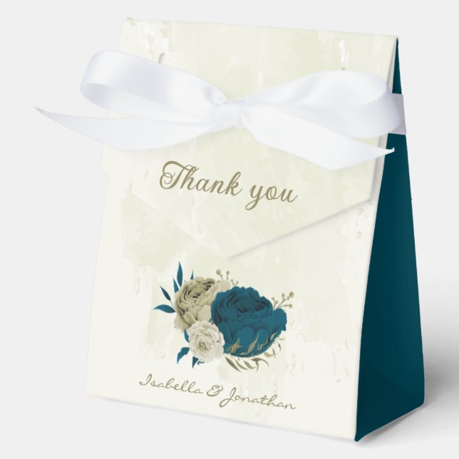 Ballotins mariage turquoise bleu beige à fleurs (Recto)