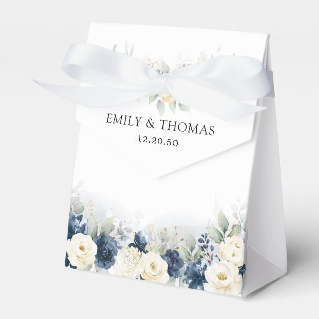 Ballotins Marine bleu et blanc Roses mariage Favor Box (Verso)