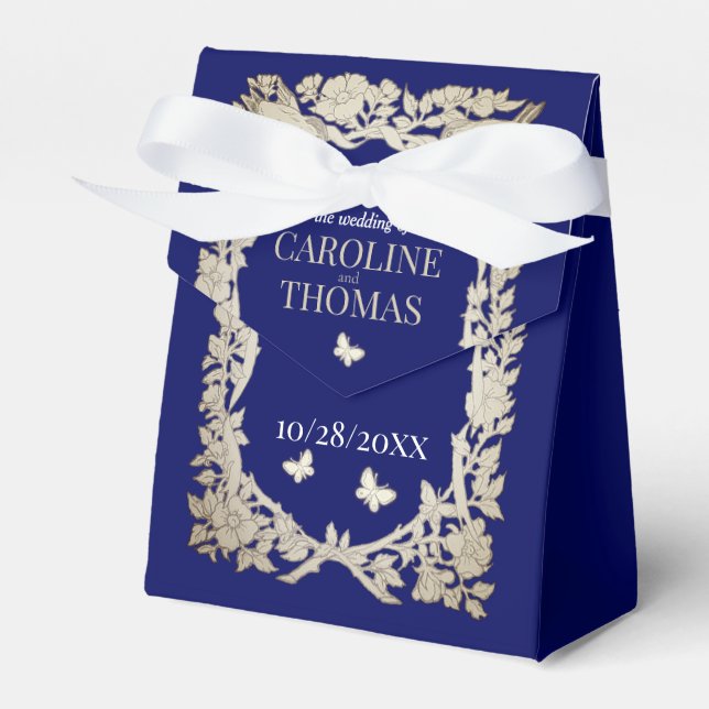 Ballotins Marine Bleu Tan Floral Folio Mariage orné (Verso)