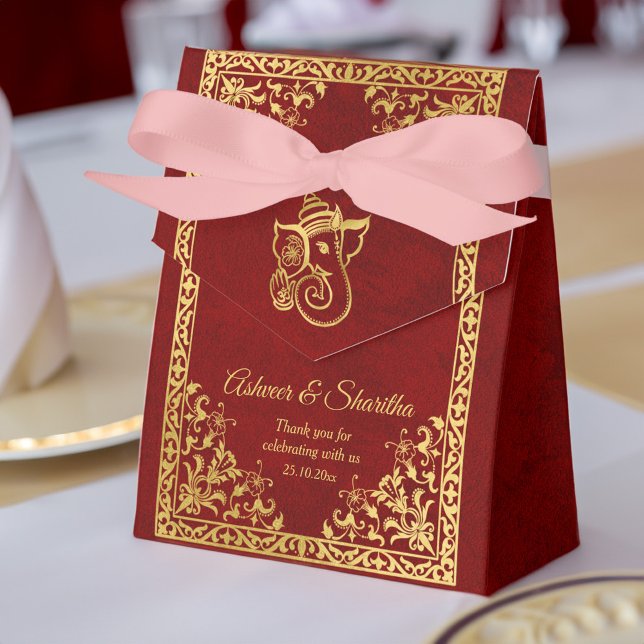 Ballotins Maroon et or mariage indien éléphant (Maroon and gold Indian wedding elephant elegant Favor Boxes Indian wedding favors)