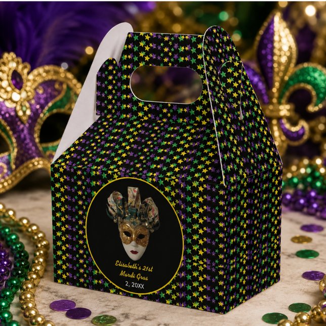Ballotins Masque de Mardi Gras Fête d'anniversaire 21 ans (Mardi Gras Mask 21st Birthday Party Favor Boxes)
