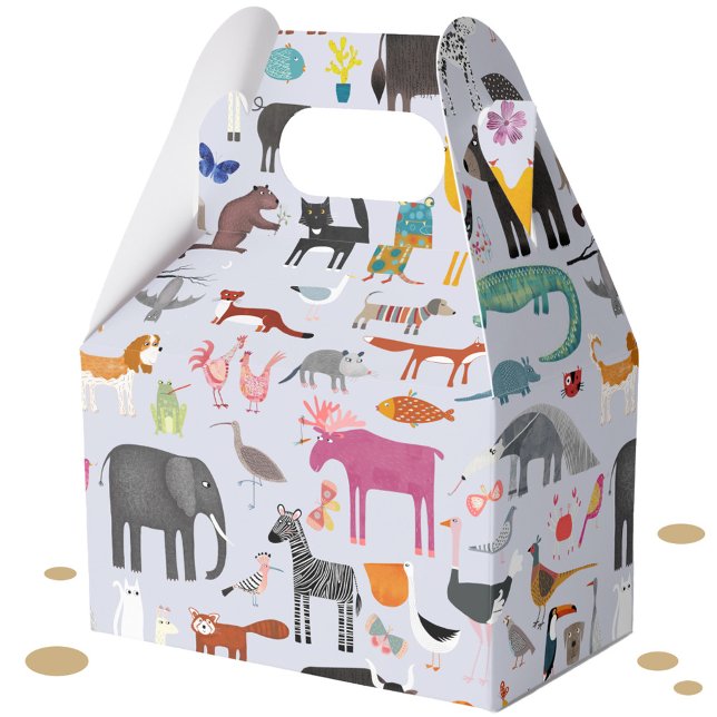 Ballotins Ménagerie animale amusante (Jungle, safari, zoo, wild and pet animals and bird design party favor box)