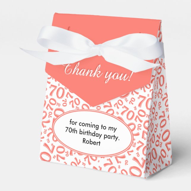 Ballotins Merci 70e anniversaire Coral/blanc Motif numérique (Verso)