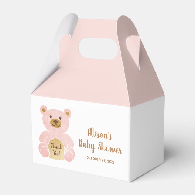 Ballotins Merci baby shower d'ours en peluche rose (Verso)