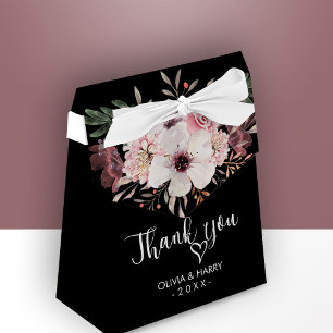 Ballotins Merci Coeur Floral Mariage Favor Box - Noir