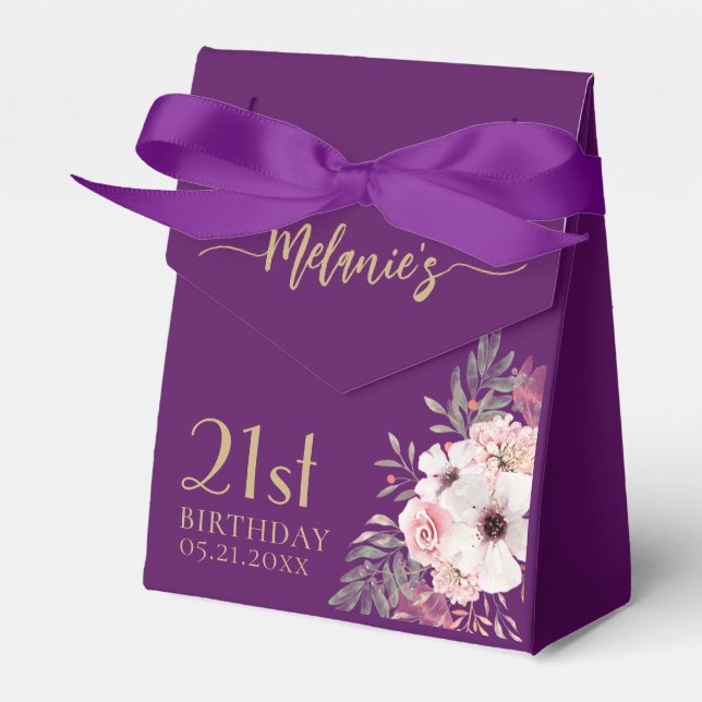 Ballotins Merci d'anniversaire Fleurs roses Violet Ballotin (Verso)