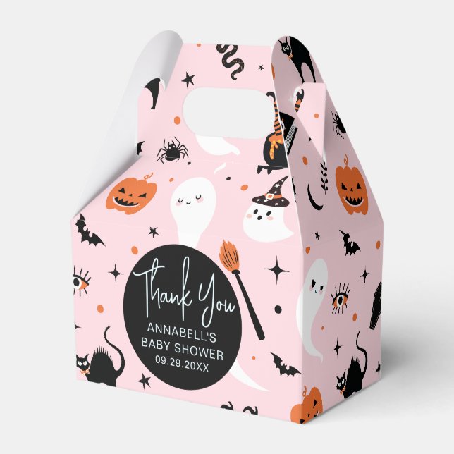 Ballotins Merci de Baby shower d'Halloween rose pâle (Verso)