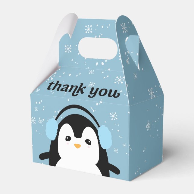 Ballotins Merci de Baby shower d'hiver Blue Cute Penguin (Verso)