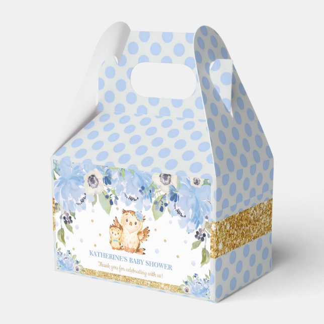 Ballotins Merci de Baby shower Floral bleu hibou (Verso)