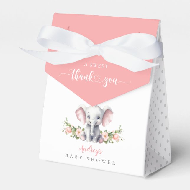 Ballotins Merci de douche rose Floral Elephant bébé fille (Verso)
