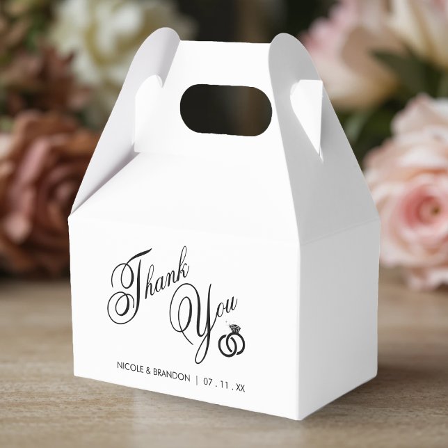 Ballotins Merci de Mariage à anneaux diamant blanc et noir (White & Black Diamond Ring Wedding Thank You Favor Boxes
)
