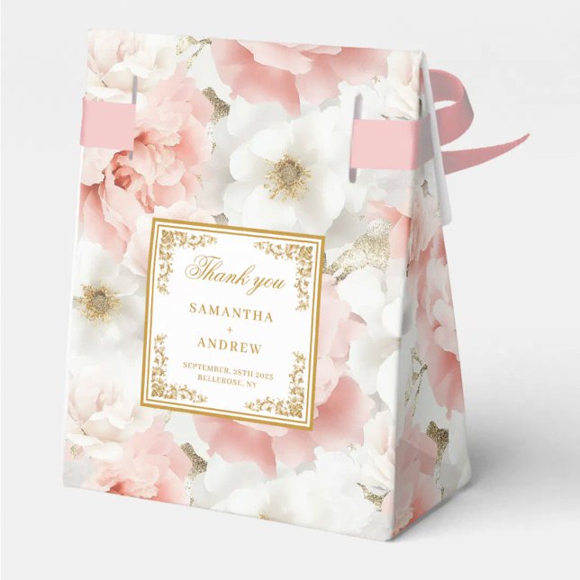 Ballotins Merci de Mariage d'or blanc rustique (Rustic Blush Ivory Gold Wedding Thank You Favor Boxes)