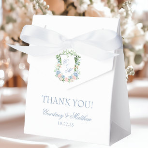 Ballotins Merci en crête florale bleu poussiéreux