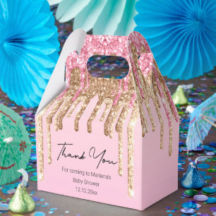 Ballotins merci fille baby shower rose goutte à goutte parti