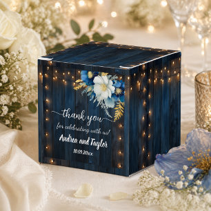Ballotins Merci Rustique Bois Bleu Blanc Mariage Floral