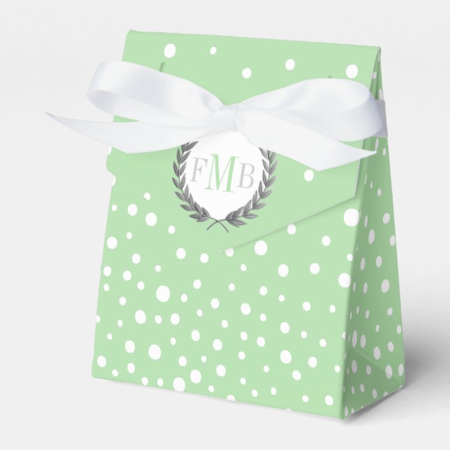 Ballotins Miin green and white polka dot pattern wedding fav (Verso)