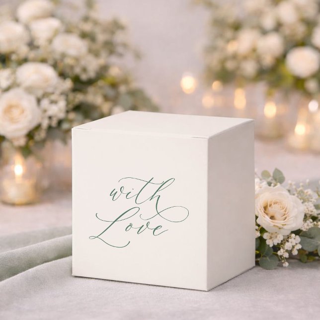 Ballotins Minimal Sage Green Wedding Favor Box with Love (Créateur téléchargé)