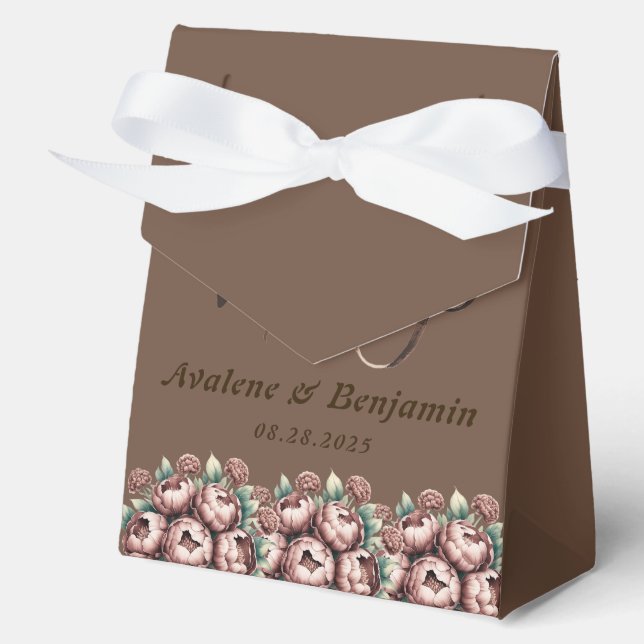 Ballotins Mocha Brown Watercolor Peonies typographie Mariage (Recto)