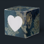 Ballotins Modèle damassé de conte de fée vintage bleu et or<br><div class="desc">Boîte à faveur damassée vintage grunge avec des accents d'or faux et de bleu.</div>