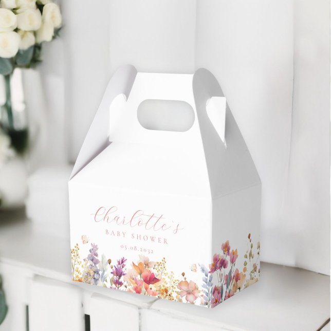 Ballotins Moderne, fleur sauvage, Baby shower (Modern, wildflower, Baby Shower box with your name and date.)