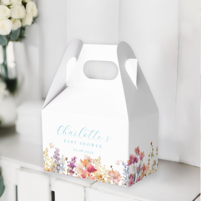 Ballotins Moderne, fleur sauvage, Baby shower (Modern, wildflower, Baby Shower box with your name and date.)