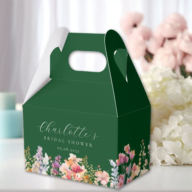 Ballotins Moderne, fleurs sauvages, douche de mariée (Modern, wildflower, bridal shower favor boxes with your name and date.)