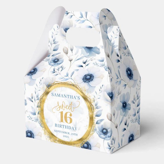 Ballotins Moderne Pastel Blue Sweet 16 Gold Parties scintill (Modern Pastel Blue Sweet 16 Gold Glitter Favor Box)