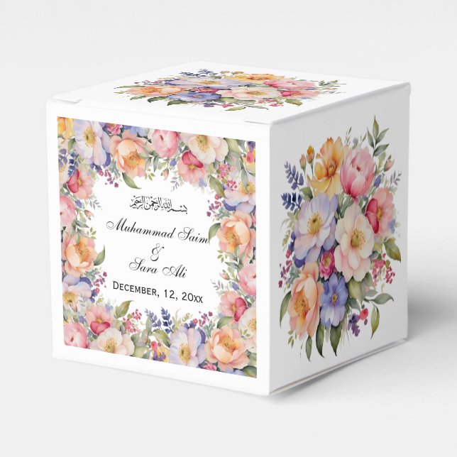 Ballotins Moderne rose floral Nikah Invitation musulmane (Verso)
