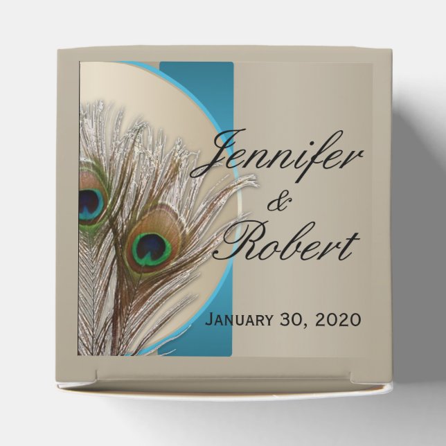 Ballotins Moderne Taupe Aqua Peacock Plumes mariage Favor Bo (Haut)