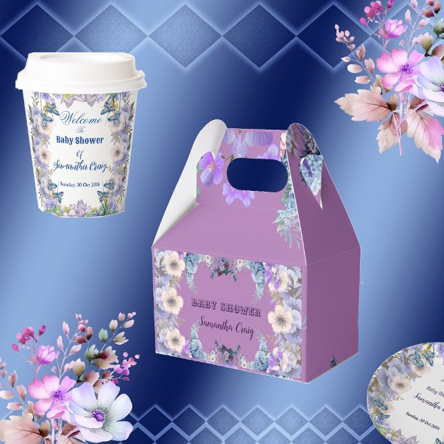 Ballotins Moelleux Pastel Blue Blooms violet Lilac Baby show (Soft Pastel Blue Blooms Purple Lilac Baby Shower Favor Box)