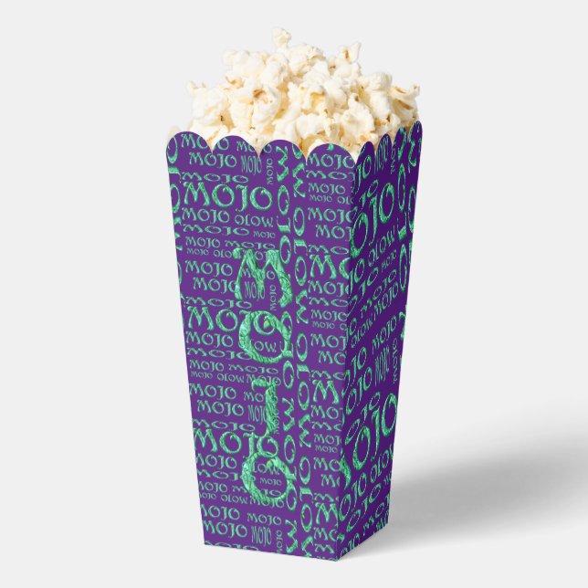 Ballotins Mojo vert tout sur les boîtes de pop-corn violet (Sauté)