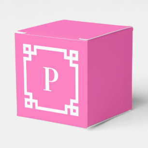 Ballotins Monogramme de bordure de clé grecque rose et blanc