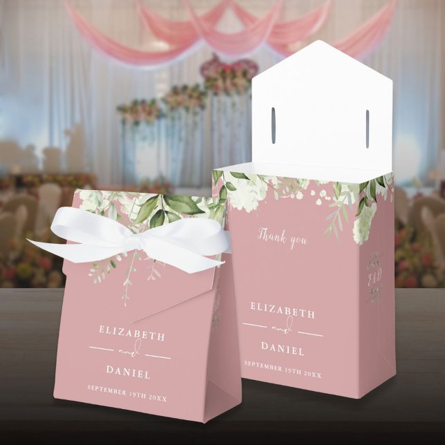 Ballotins Monogramme de verdure florale Rose Poussiéreuse Ma (Floral Greenery Monogram Dusty Rose Wedding Favor Boxes)